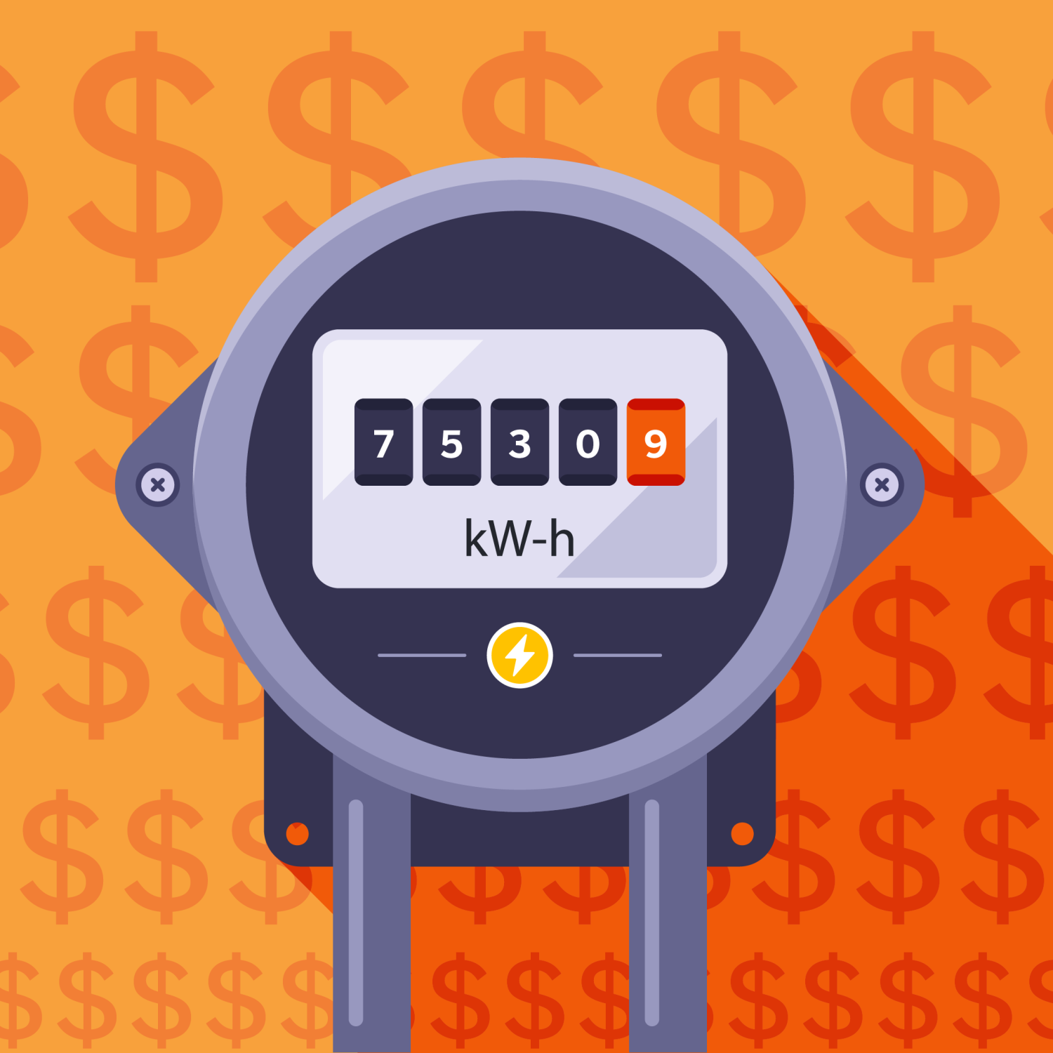 Graphic of an electrical meter on a house with rising costs in the background.