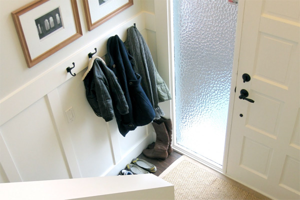 Wainscoting in a home's mudroom