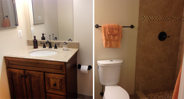 The completed bath in a box basement bathroom