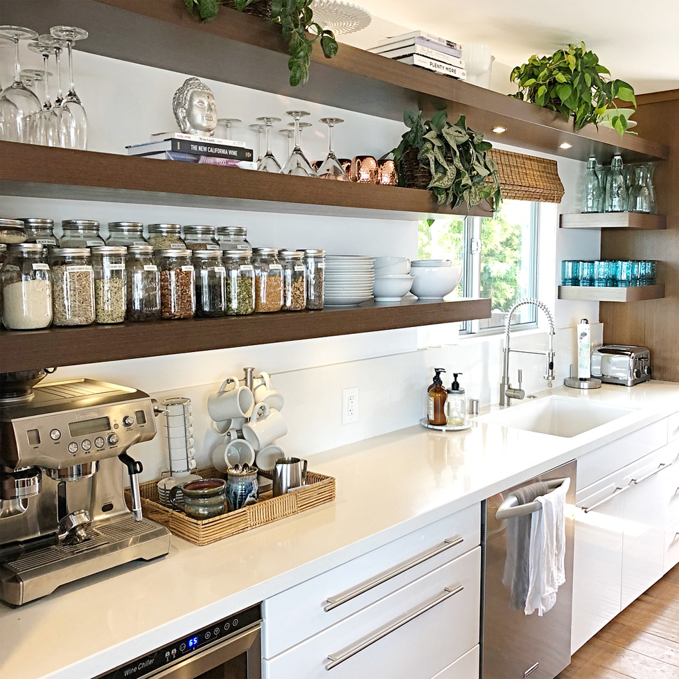 Interior of high end kitchen with white walls