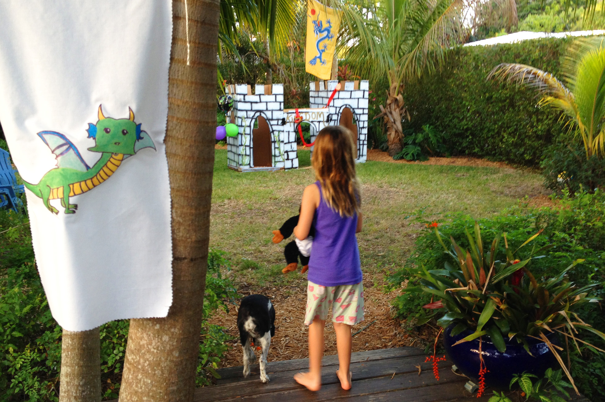 Cardboard castle constructed for a birthday party