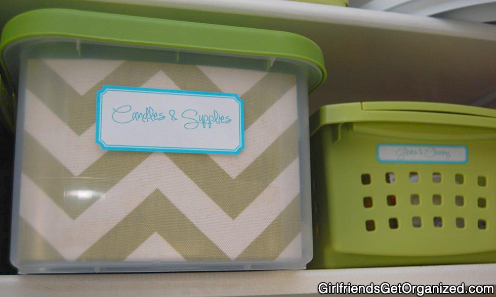 Decorated baskets in redone laundry room