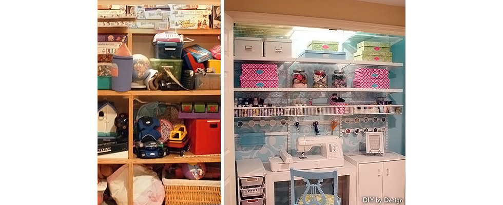 Closet converted to a cozy craft room