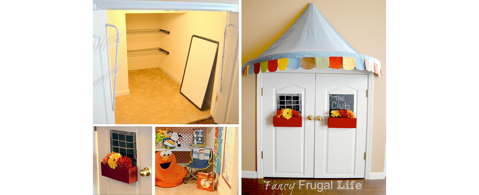 Low storage closet turned kids hideout nook