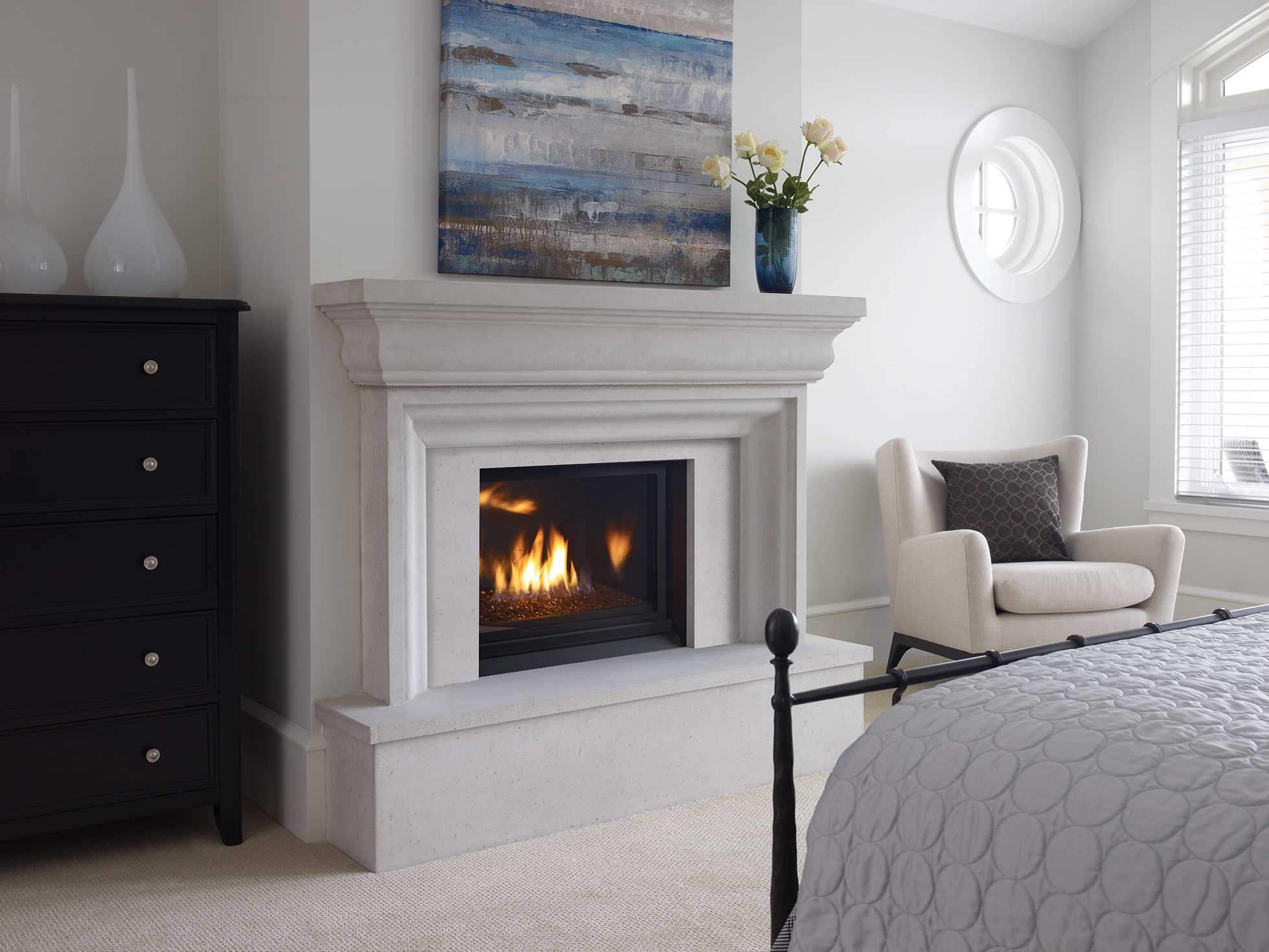 A fireplace that has been converted to gas heat