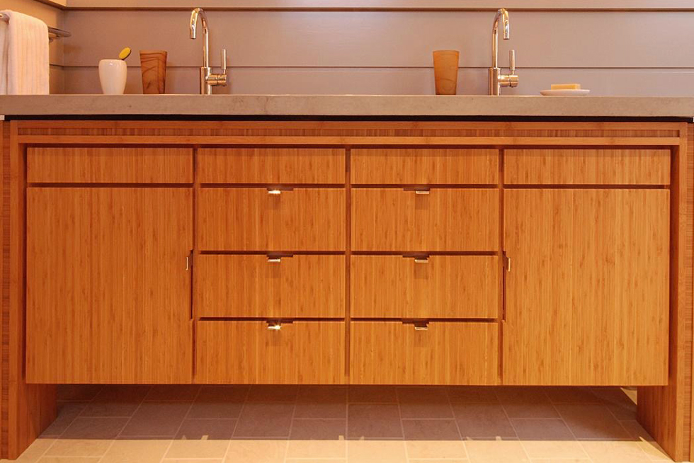A bathroom vanity made of plywood