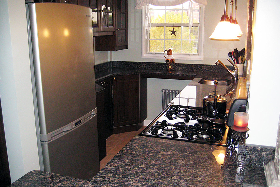 Refrigerator in a renovated kitchen