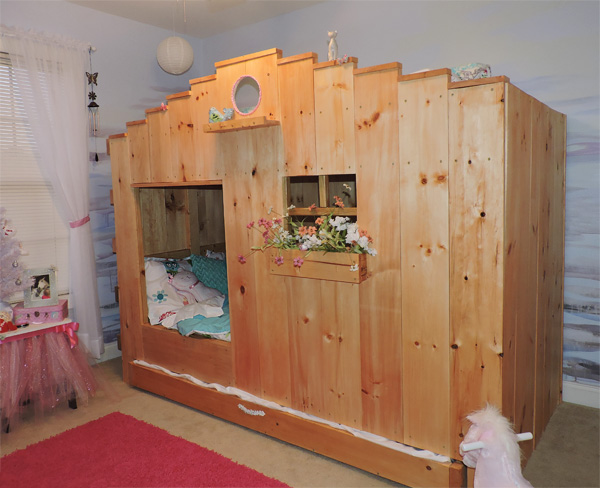 Looking at the fairytale bunkbed from across the room