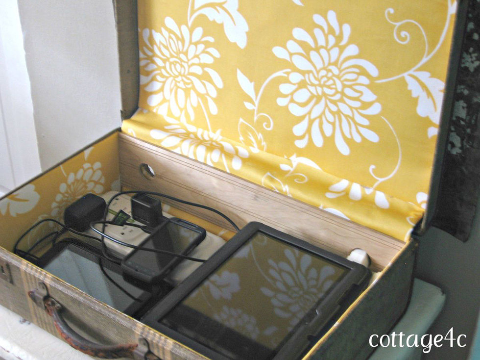 Suitcase repurposed as a charger station