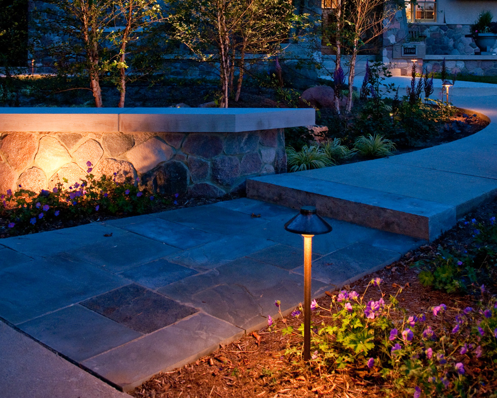 LED pathway lighting next to stone steps