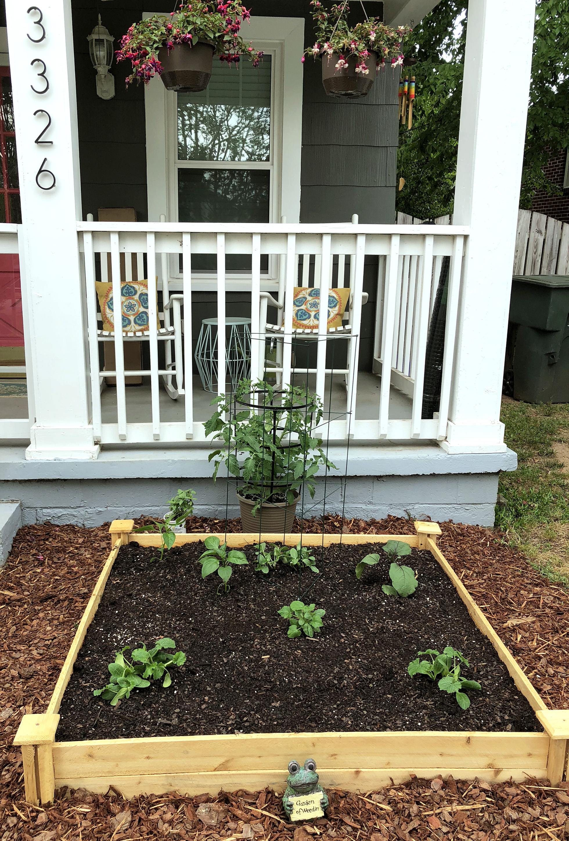 Edible garden bed in front of porch | Fall Landscaping Tips