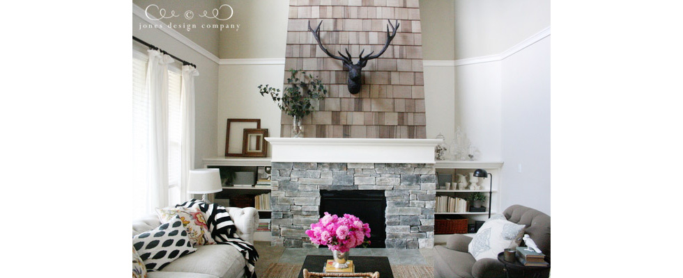 The new rustic fireplace