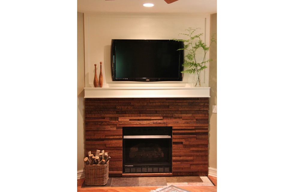 Reveal of the scrap wood fireplace makeover