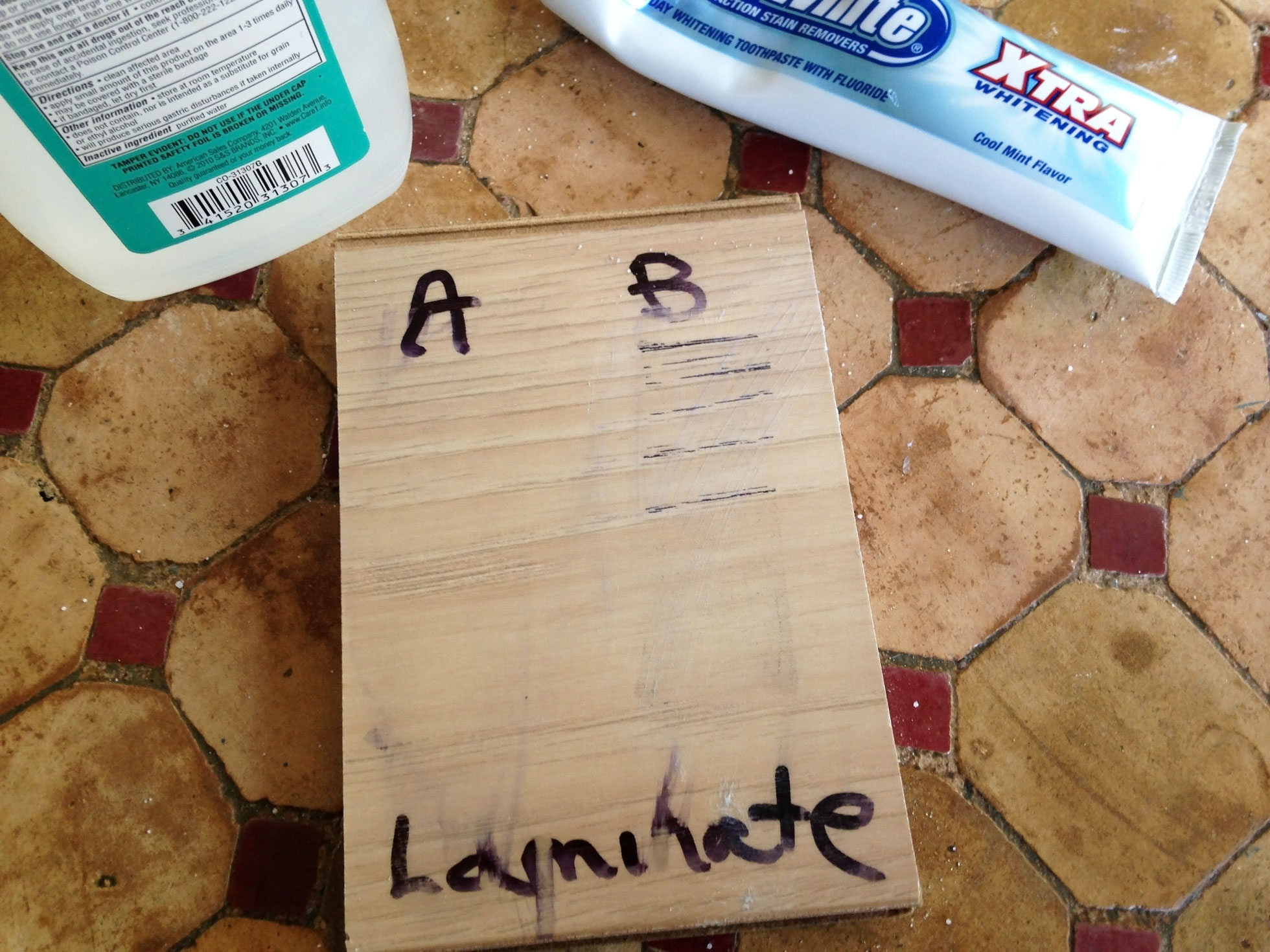 After DIY floor cleaner test with toothpaste