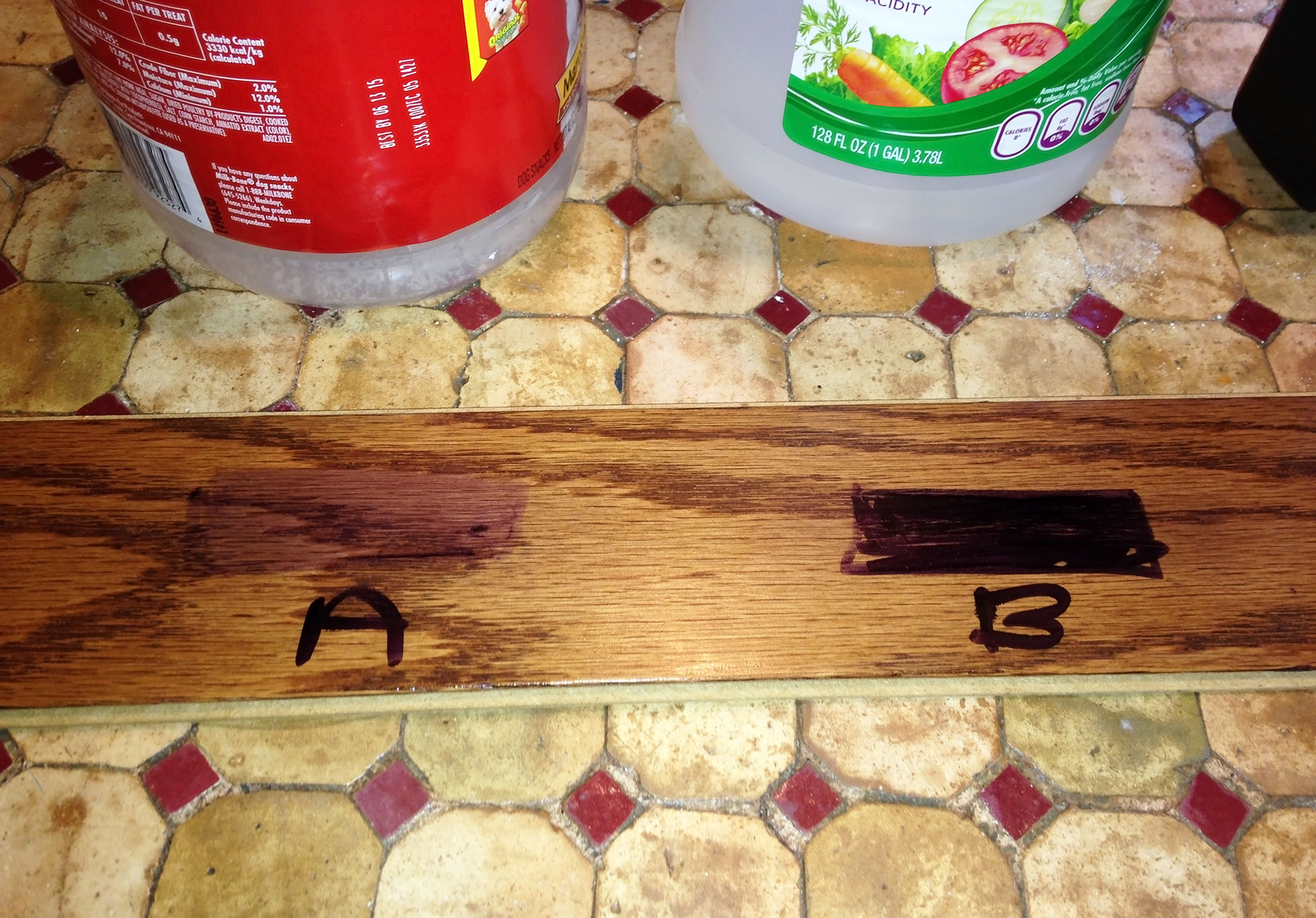 After DIY floor cleaning test with wood and vinegar
