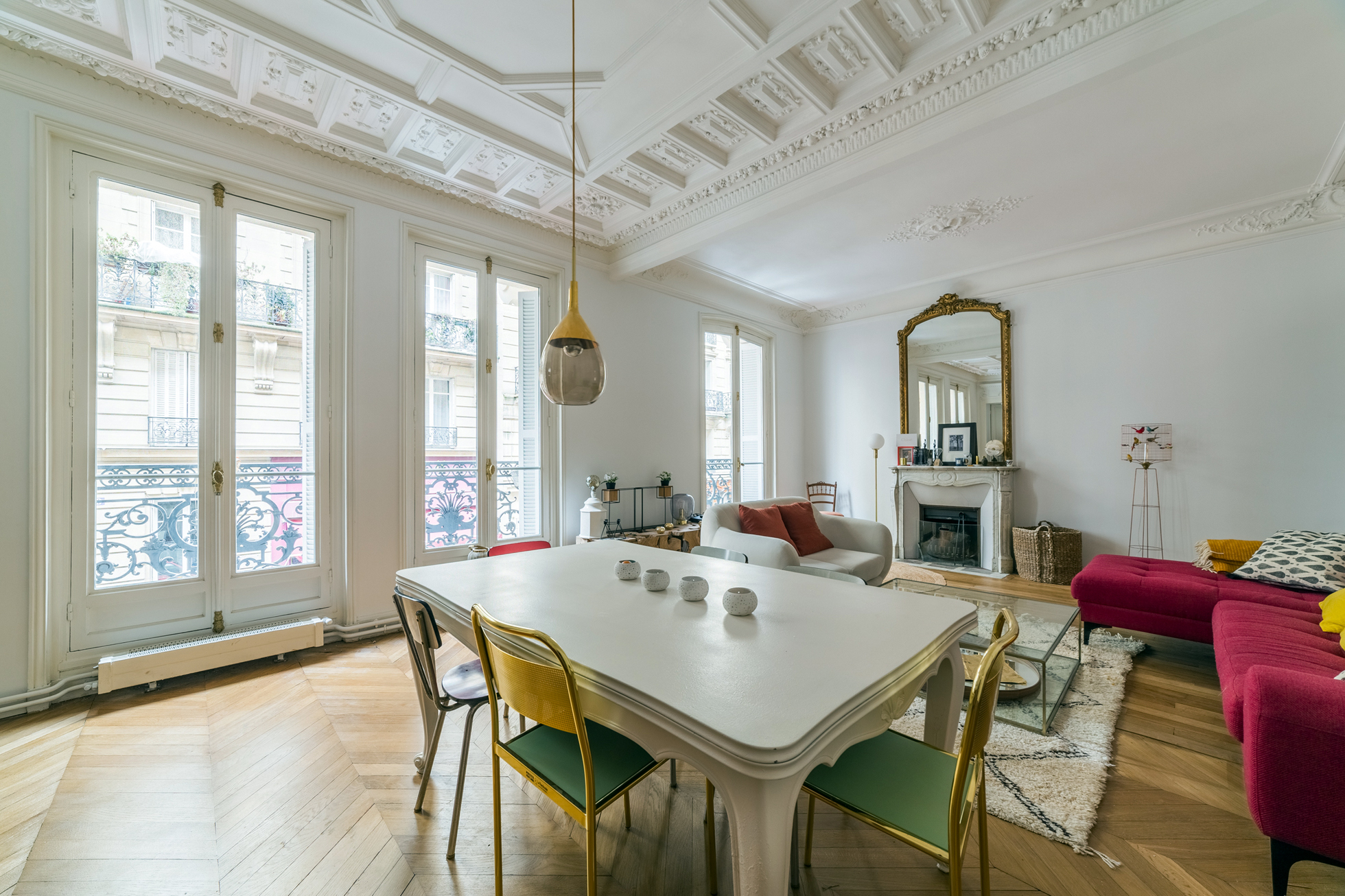 French style apartment with dining table and couch