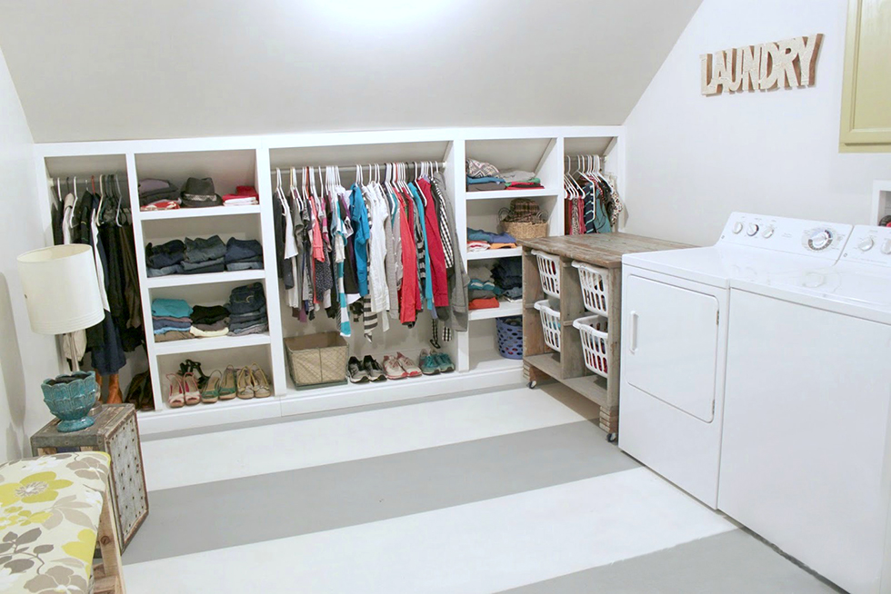 Wall shelving converted to a closet to optimize storage