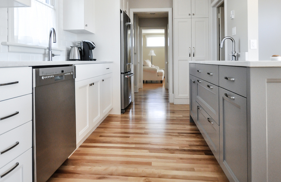 Hardwood flooring in a home kitchen
