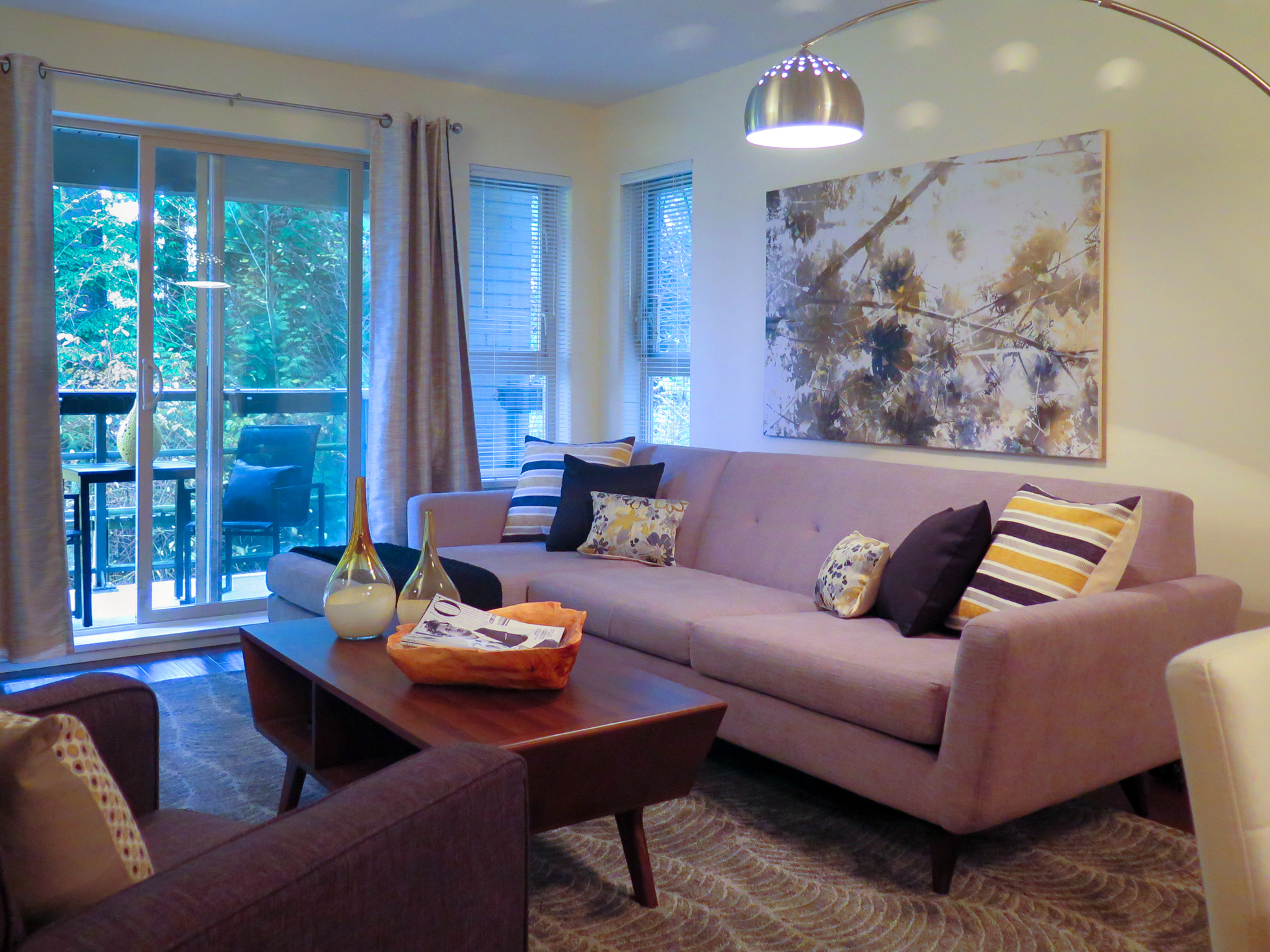 Neutral decor in a staged living room