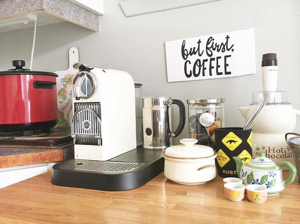DIY coffee bar in a kitchen
