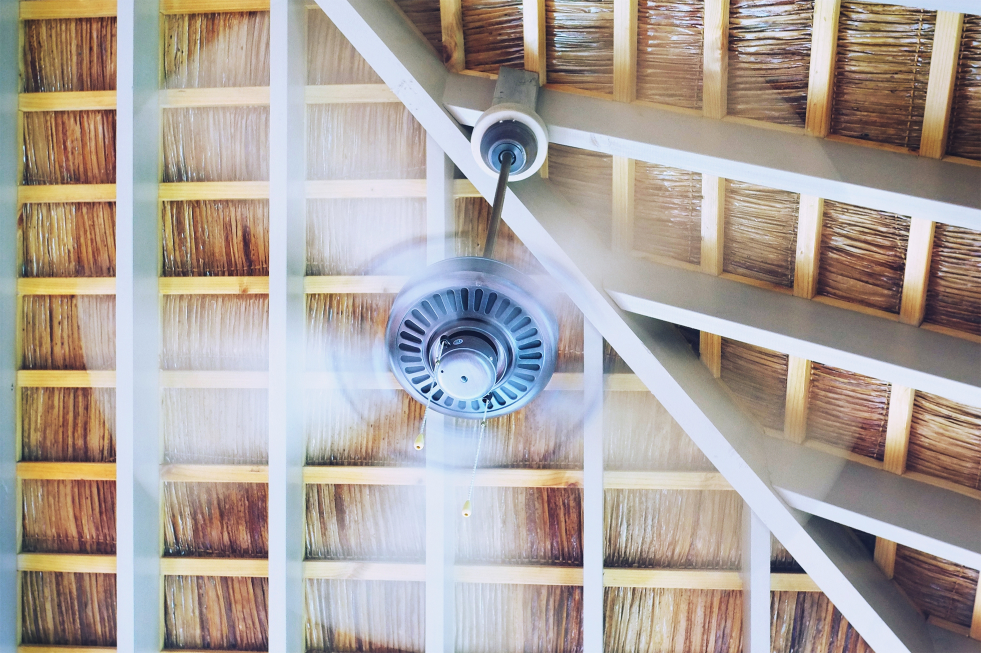 Ceiling fan spinning in a house
