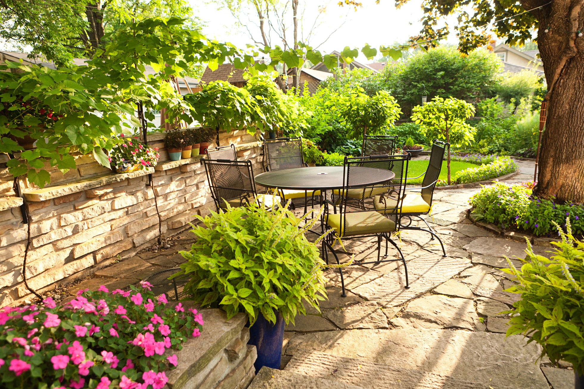 Hardscaped back yard to prevent fires