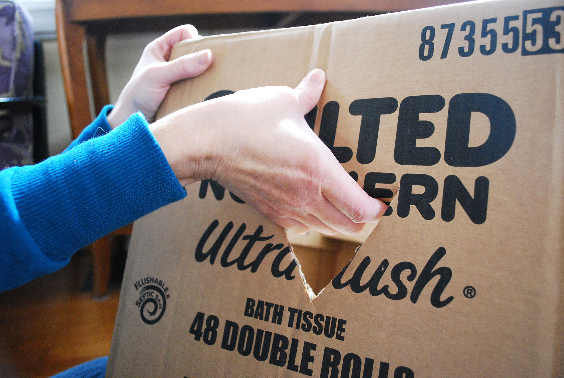 Handle cut into a box for moving