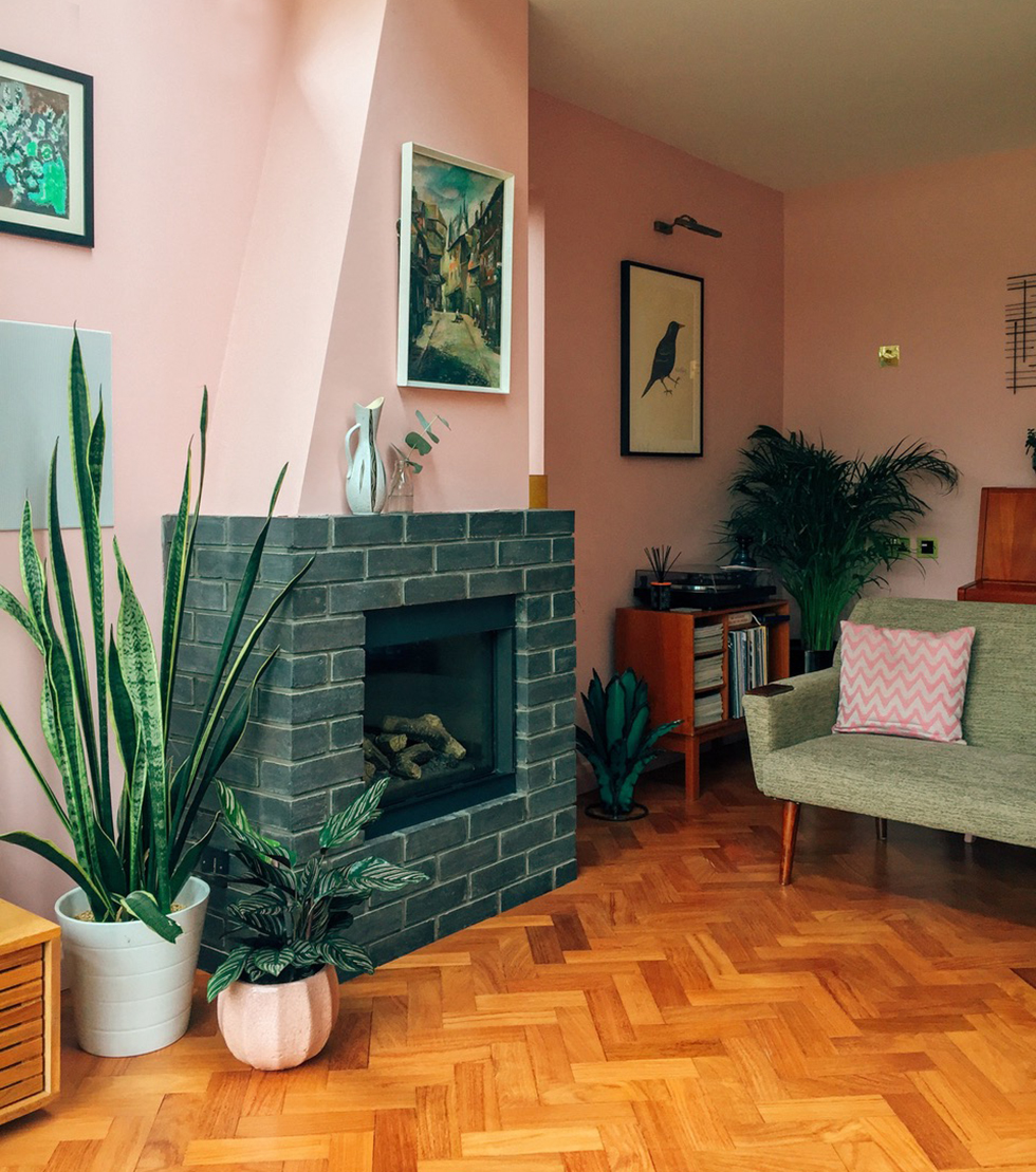 Fireplace add-on in chic midcentury modern living room