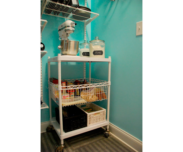 Rolling baking cart in remodeled pantry