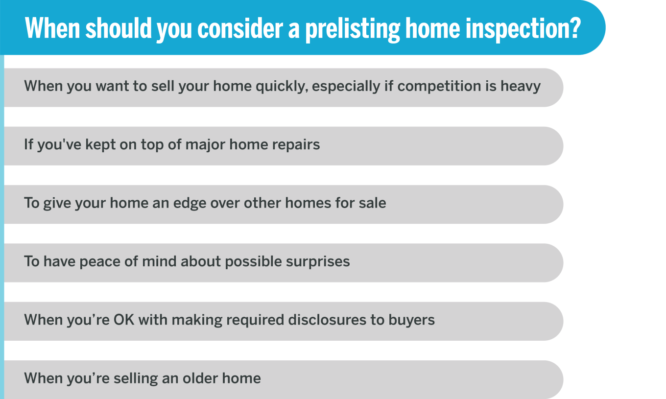 Items to consider when deciding on a prelisting home inspection.