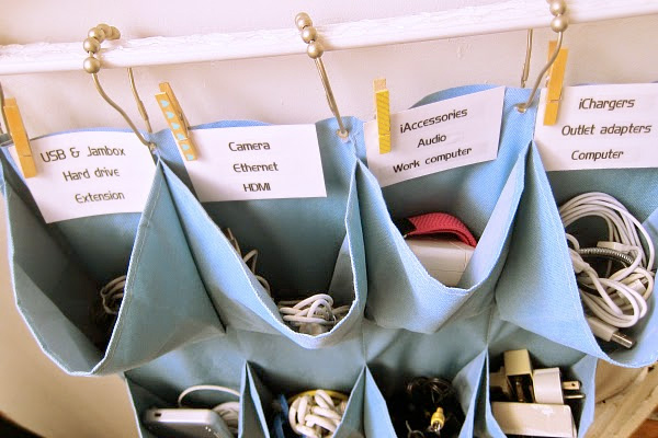Shoe organizer used to store electronics cables