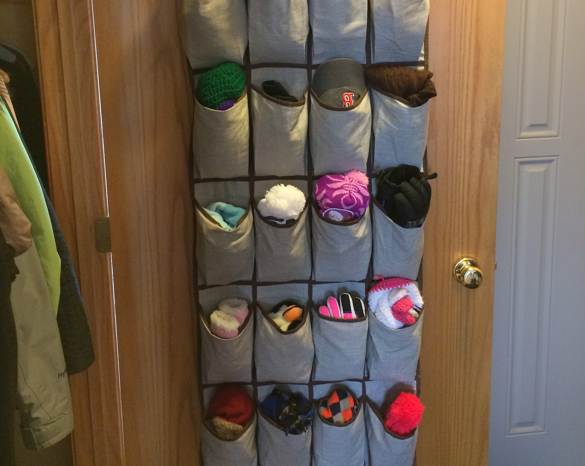 Shoe organizer used to store winter hats and gloves
