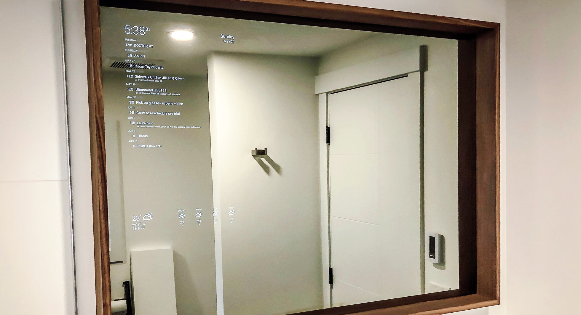 Smart mirror in a home bathroom