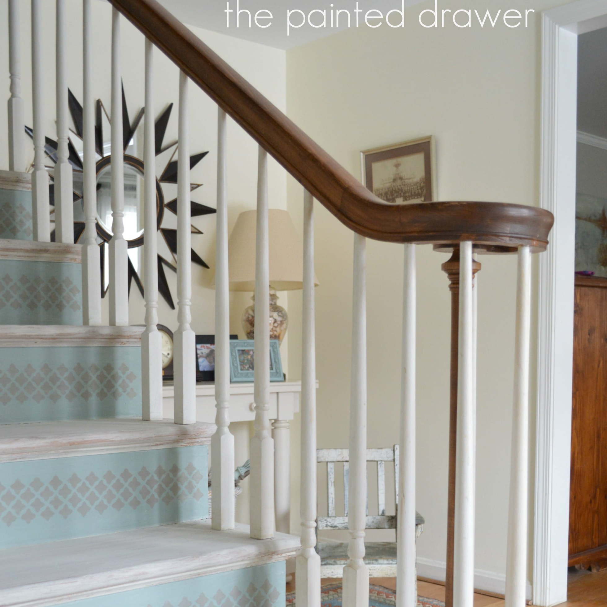 Gray and light blue chalk painted staircase