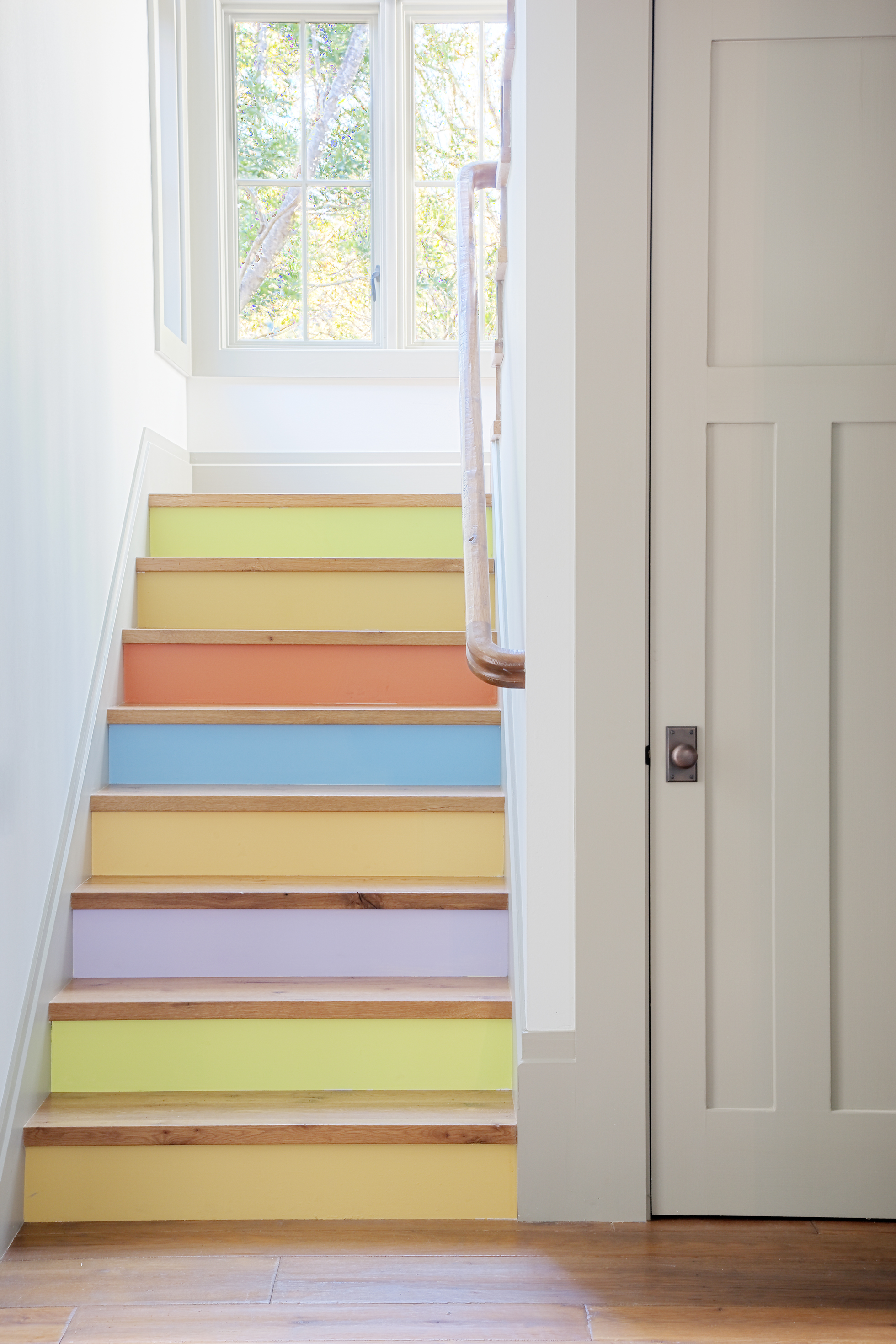 Pastel-painted rainbow stairs