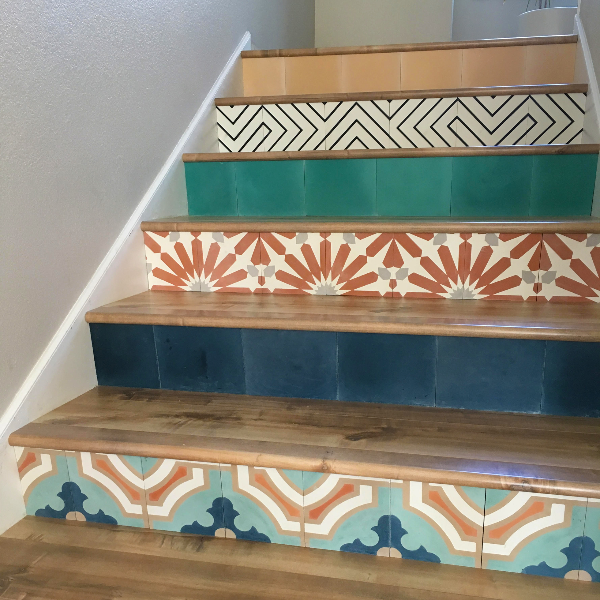 Colorful tiles on a staircase