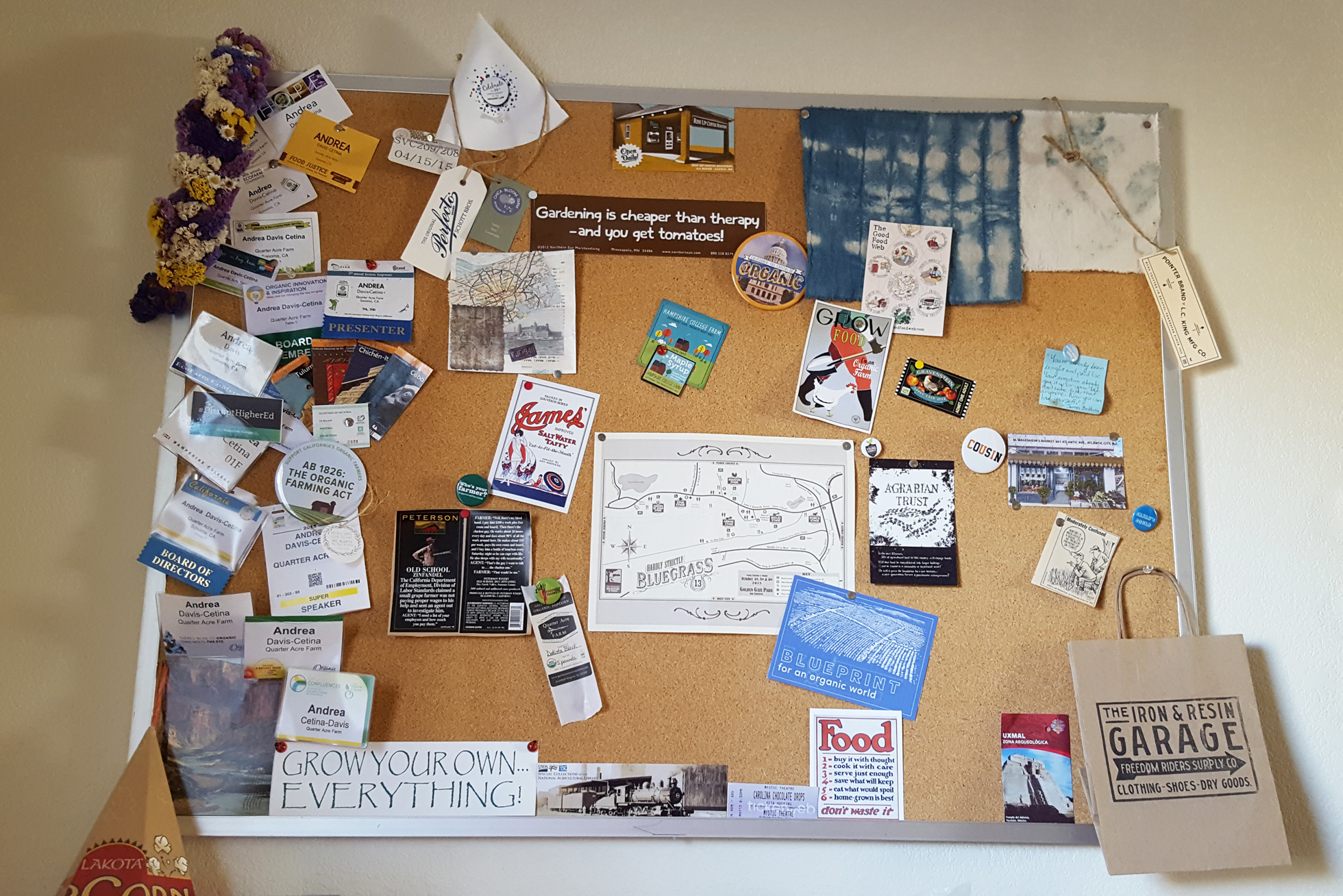 Bulletin board with stickers, motivational messages