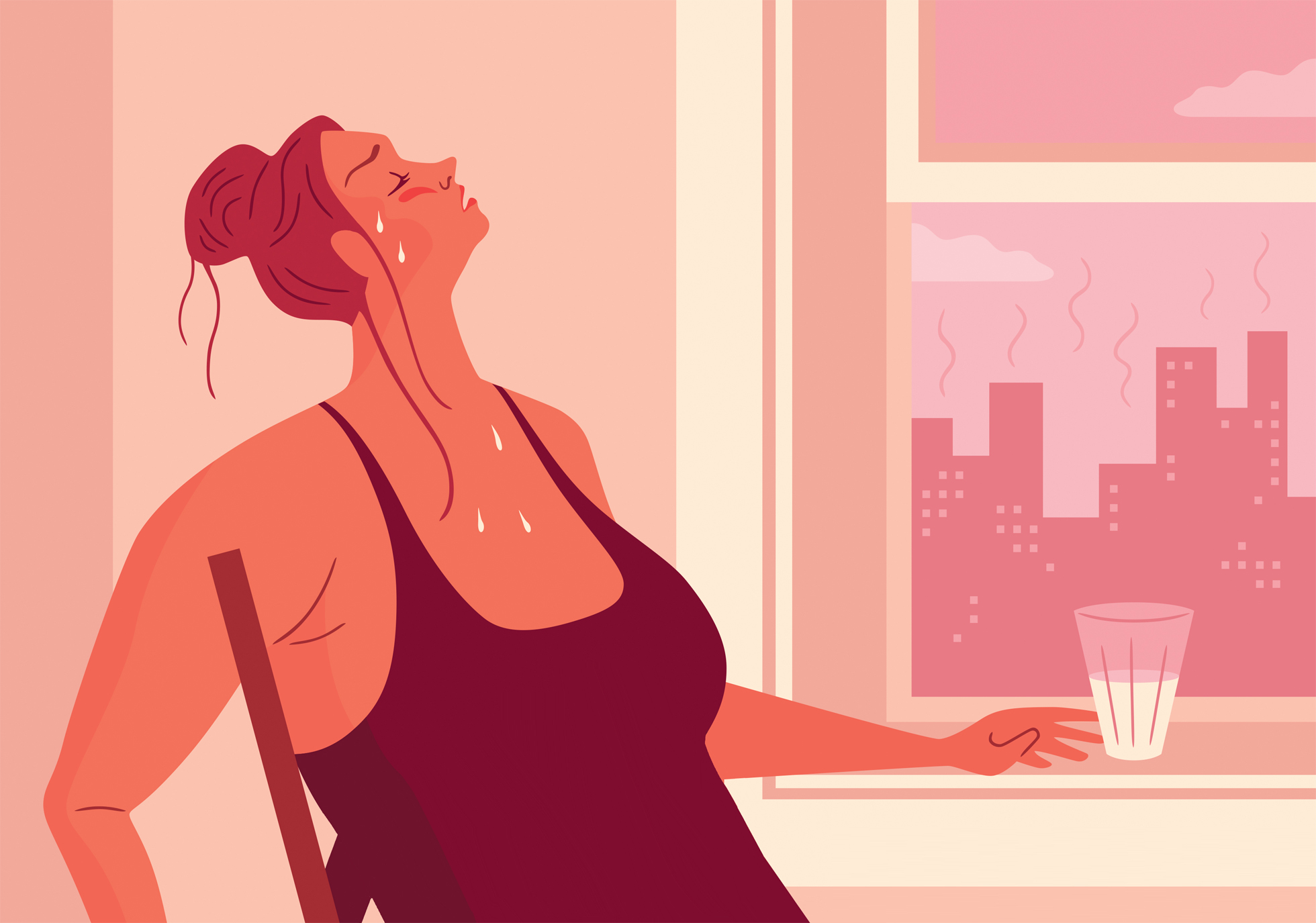 Illustration of woman sweating in the summer