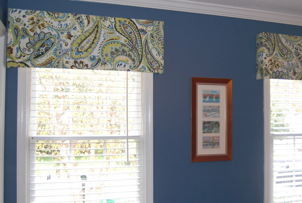 Paisley cornice window treatments in a home