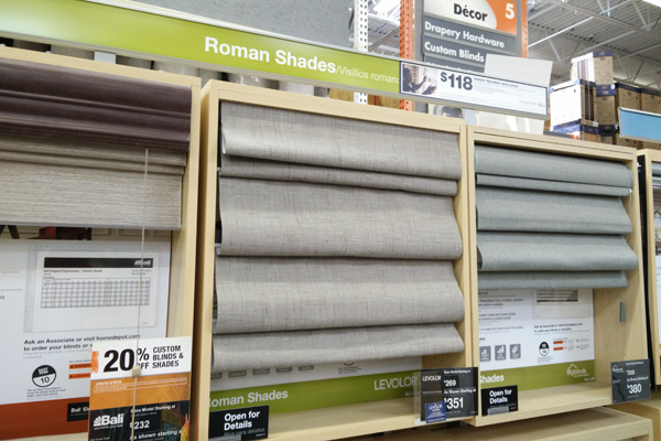 Roman shades for sale in a store