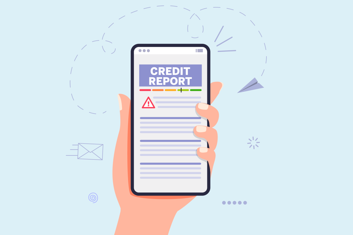 A hand holding a phone that has a credit report pulled up.